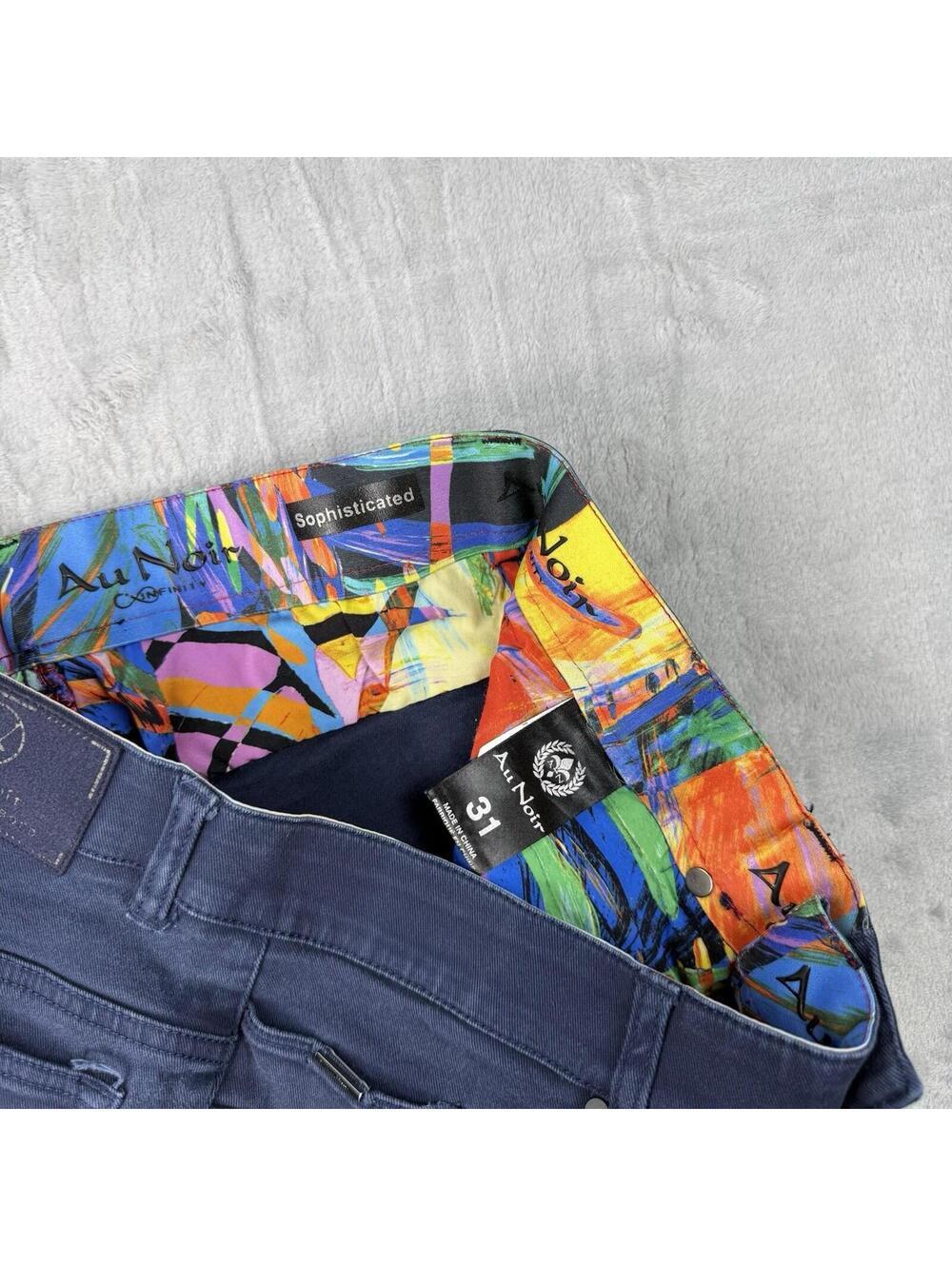 Au Noir Slim Fit Pants Navy Stretch Designer Trousers Mens 30x29 Preppy Floral - Picture 7 of 11